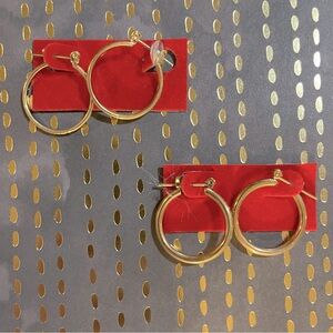 Small gold hoops (hypoallergenic, gold plated, nickel free.)